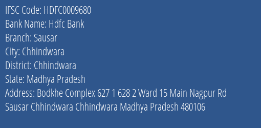 IFSC Code hdfc0009680 of Hdfc Bank Sausar Branch