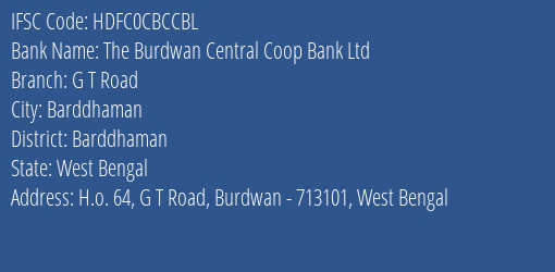 Hdfc Bank The Burdwan Central Coop Bank Ltd Branch Barddhaman IFSC Code HDFC0CBCCBL