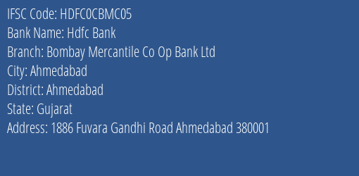 Hdfc Bank Bombay Mercantile Co Op Bank Ltd Branch, Branch Code CBMC05 & IFSC Code HDFC0CBMC05