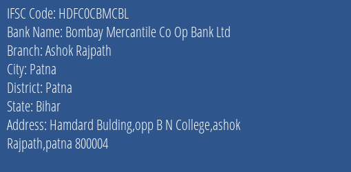 Hdfc Bank Bombay Mercantile Co Op Bank Ltd Branch, Branch Code CBMCBL & IFSC Code HDFC0CBMCBL