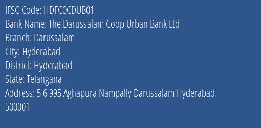 The Darussalam Coop Urban Bank Ltd Darussalam Branch, Branch Code CDUB01 & IFSC Code HDFC0CDUB01