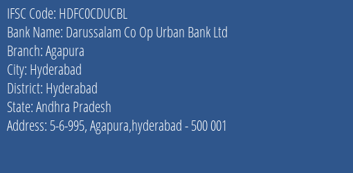 Hdfc Bank Darussalam Co Op Urban Bank Ltd Branch, Branch Code CDUCBL & IFSC Code HDFC0CDUCBL
