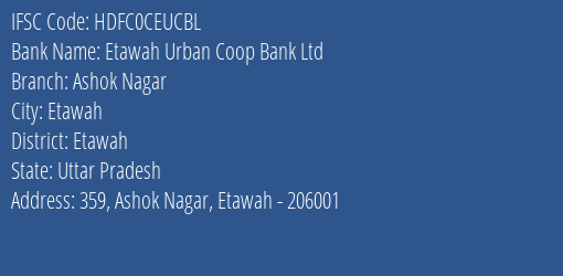 Hdfc Bank Etawah Urban Coop Bank Ltd Branch Etawah IFSC Code HDFC0CEUCBL