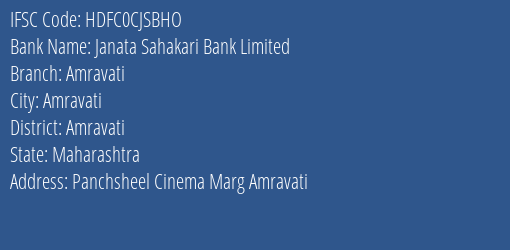 Hdfc Bank Janata Sahakari Bank Ltd Amravati Branch, Branch Code CJSBHO & IFSC Code HDFC0CJSBHO