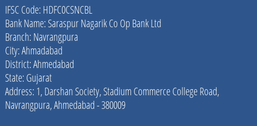 Hdfc Bank Saraspur Nagarik Co. Op. Bank Ltd Branch, Branch Code CSNCBL & IFSC Code HDFC0CSNCBL