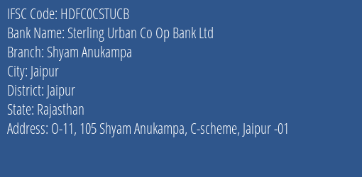Hdfc Bank Sterling Urban Co Op Bank Ltd Branch, Branch Code CSTUCB & IFSC Code HDFC0CSTUCB