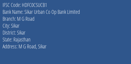 Hdfc Bank Sikar Urban Co Op Bank Limited Branch Sikar IFSC Code HDFC0CSUCB1
