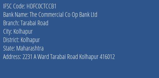 Hdfc Bank The Commercial Co Op Bank Ltd Branch Kolhapur IFSC Code HDFC0CTCCB1