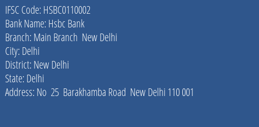 Hsbc Bank Main Branch New Delhi Branch New Delhi IFSC Code HSBC0110002