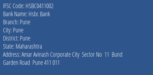 Hsbc Bank Pune Branch Pune IFSC Code HSBC0411002