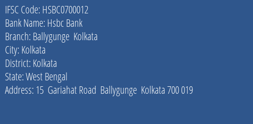Hsbc Bank Ballygunge Kolkata Branch, Branch Code 700012 & IFSC Code Hsbc0700012