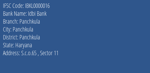 Idbi Bank Panchkula Branch IFSC Code