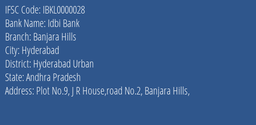 Idbi Bank Banjara Hills Branch IFSC Code