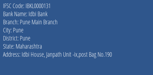 Idbi Bank Pune Main Branch Branch IFSC Code