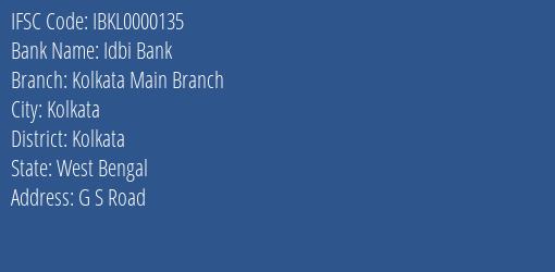 Idbi Bank Kolkata Main Branch Branch IFSC Code