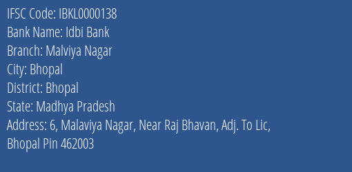 Idbi Bank Malviya Nagar Branch IFSC Code