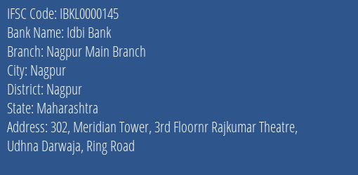 Idbi Bank Nagpur Main Branch, Nagpur IFSC Code IBKL0000145