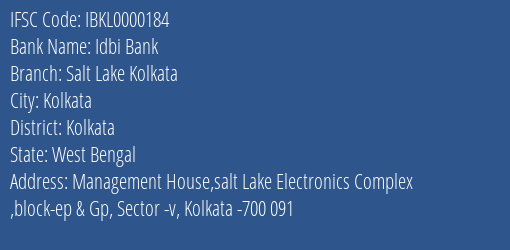 Idbi Bank Salt Lake Kolkata Branch IFSC Code