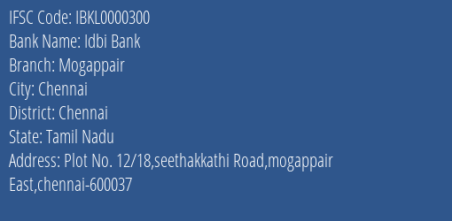 Idbi Bank Mogappair Branch IFSC Code