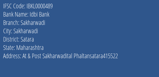 Idbi Bank Sakharwadi Branch Satara IFSC Code IBKL0000489