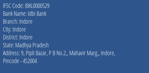 Idbi Bank Indore Branch IFSC Code