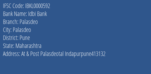 Idbi Bank Palasdeo Branch Pune IFSC Code IBKL0000592