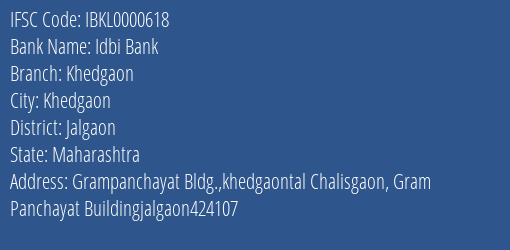 Idbi Bank Khedgaon, Jalgaon IFSC Code IBKL0000618