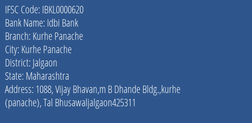 Idbi Bank Kurhe Panache, Jalgaon IFSC Code IBKL0000620
