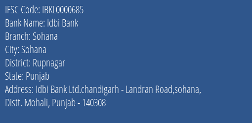 Idbi Bank Sohana Branch IFSC Code