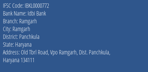 Idbi Bank Ramgarh Branch IFSC Code