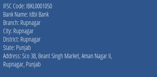 Idbi Bank Rupnagar Branch IFSC Code