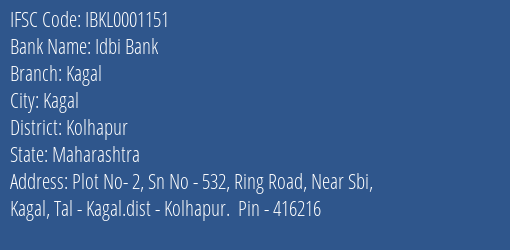Idbi Bank Kagal Branch Kolhapur IFSC Code IBKL0001151