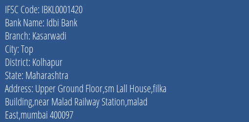 Idbi Bank Kasarwadi Branch Kolhapur IFSC Code IBKL0001420