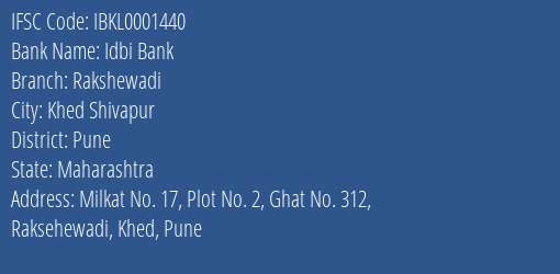 Idbi Bank Rakshewadi Branch Pune IFSC Code IBKL0001440