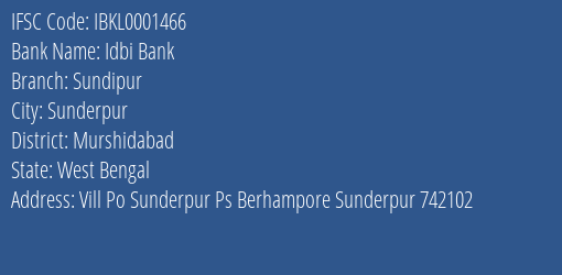 Idbi Bank Sundipur Branch Murshidabad IFSC Code IBKL0001466
