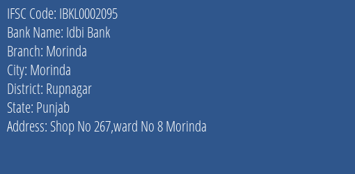 Idbi Bank Morinda Branch IFSC Code