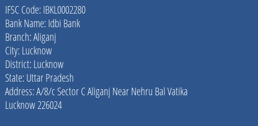Idbi Bank Aliganj Branch, Branch Code 002280 & IFSC Code IBKL0002280