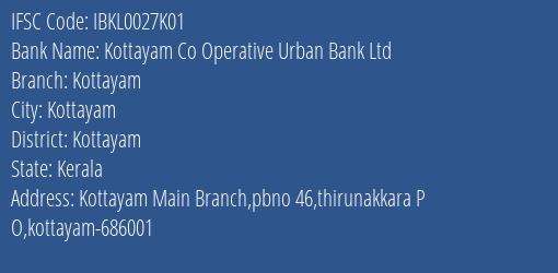 Idbi Bank Kottayam Co Operative Urban Bank Ltd Branch, Branch Code 027K01 & IFSC Code IBKL0027K01