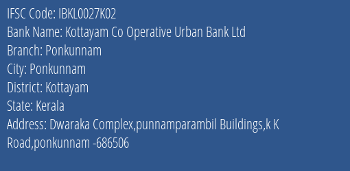 Idbi Bank Kottayam Co Operative Urban Bank Ltd Branch, Branch Code 027K02 & IFSC Code IBKL0027K02