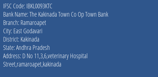 Idbi Bank The Kakinada Town Co Op Town Bank Branch, Branch Code 093KTC & IFSC Code IBKL0093KTC