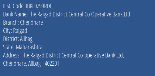 Idbi Bank The Raigad District Central Co Operative Bank Ltd Branch, Branch Code 299RDC & IFSC Code IBKL0299RDC