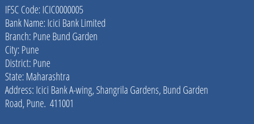 Icici Bank Limited Pune Bund Garden Branch IFSC Code