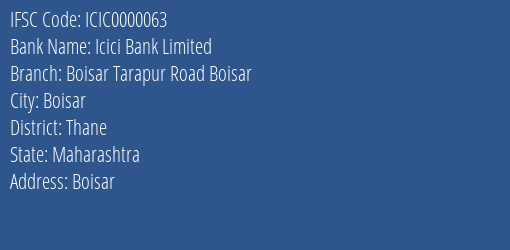 Icici Bank Limited Boisar Tarapur Road Boisar Branch IFSC Code