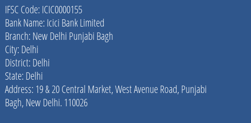Icici Bank Limited New Delhi Punjabi Bagh Branch IFSC Code