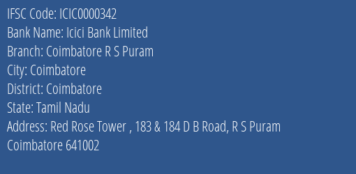 Icici Bank Limited Coimbatore R S Puram Branch IFSC Code