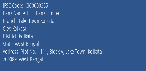 Icici Bank Limited Lake Town Kolkata Branch IFSC Code