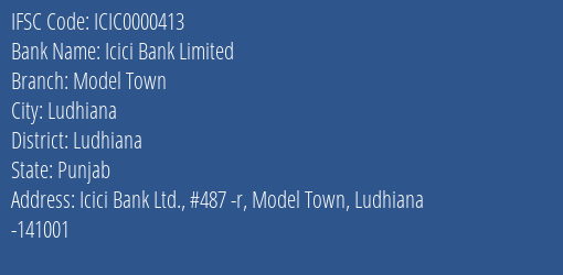 Icici Bank Limited Model Town Branch IFSC Code