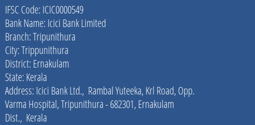 Icici Bank Limited Tripunithura Branch IFSC Code