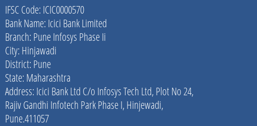 Icici Bank Limited Pune Infosys Phase Ii Branch IFSC Code