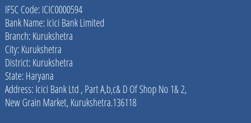 Icici Bank Kurukshetra Branch Kurukshetra IFSC Code ICIC0000594